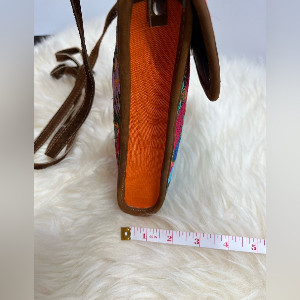 Boho Handcrafted in Guatemala Vibrant Embroidered & Leather Floral Crossbody - Picture 10 of 12